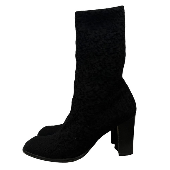Charles Jourdan Black Knit Block Heel Mid Calf Sock Boot 7.5 - Picture 2 of 5